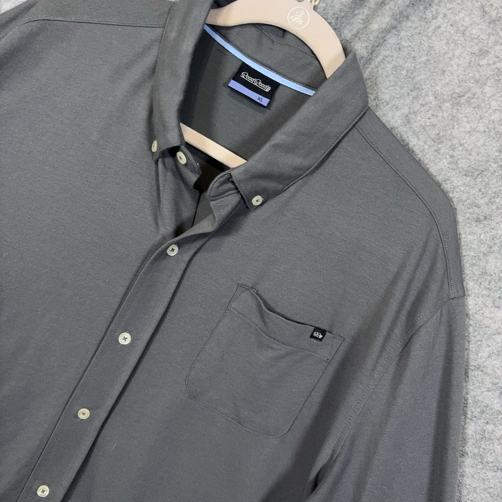 Good Good Golf Button Down Shirt Mens XL Gray Pique Cotton Pocket Lightweight